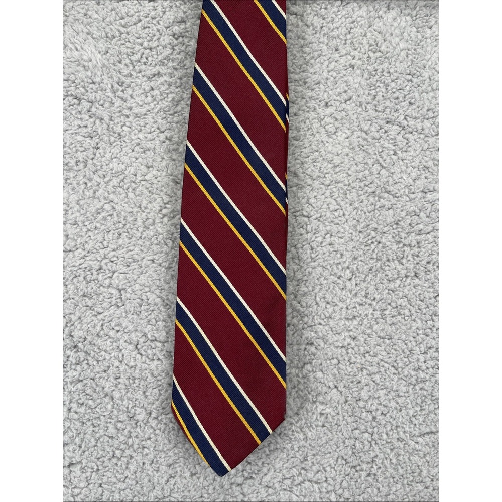 Brooks Brothers Makers Tie Silk Blue Maroon Gold Striped 3" x 55" 1970's Necktie